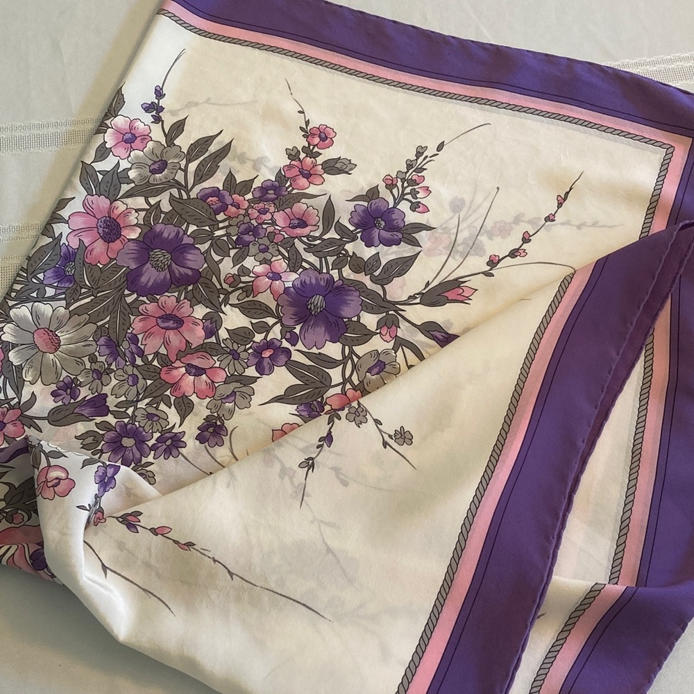 Floral Purple and Pink Silk Scarf